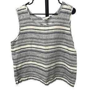 Artisan NY Womens Linen Sleeveless Top Size L Blue & White Stripes